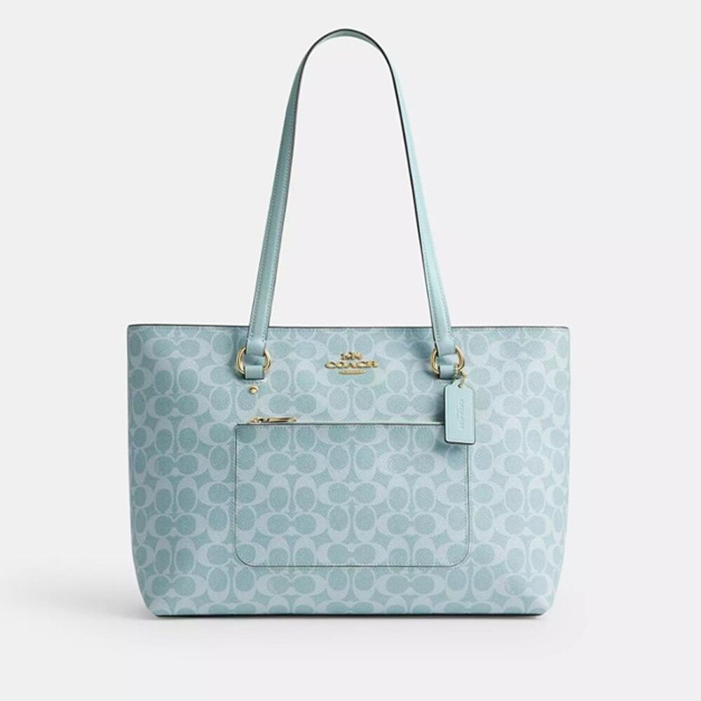 Coach Station Tote Bag In Signature Canvas CCD69 Gold/Light Blue